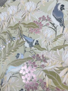 Metallic Pink Cherry Blossom Blue Bird Vinyl Wallpaper SHEET Peel Stick USA